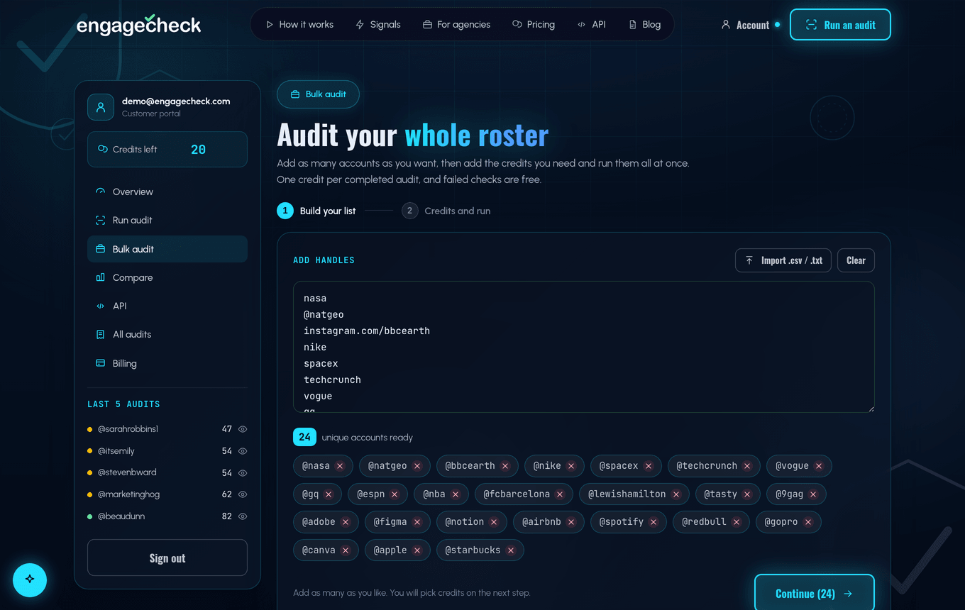 Bulk audit screen