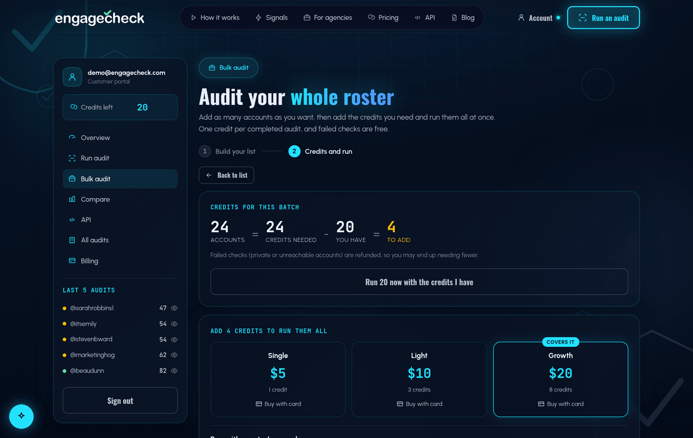 Bulk audit screen